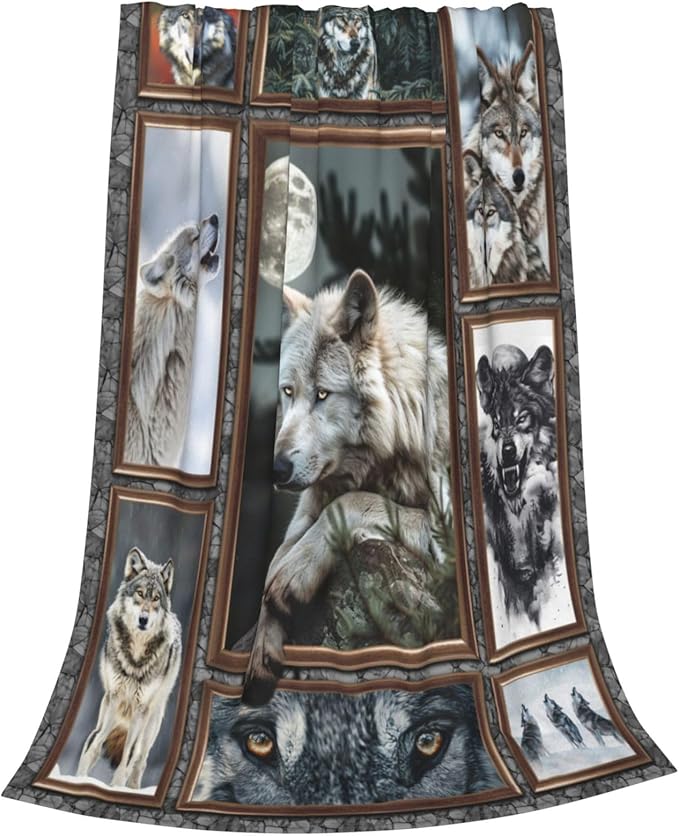 Wolf Blanket Wolfs Throw Blanket Soft Fleece Flannel Bedding Wolves Gifts for Men Boys Lovers Adults Stuff Plush for Sofa Bed Decor 50"X60"