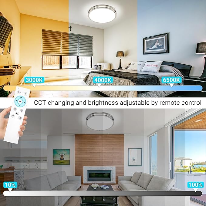 libtit 2Pack 13 Inch Flush Mount Ceiling Lights with Remote, 24W Dimmable LED Ceiling Light with Nightlight and Timer, 3000K-6500K Adjustable Light Fixture for Bedroom Kitchen Hallway Livingroom