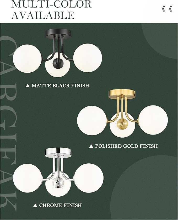 3-Globe Black Flush Mount Ceiling Light in a Modern Farmhouse Design is Ideal for Living Rooms, Bedrooms, or Dining Rooms. Model:CKCL4845-3W-BK