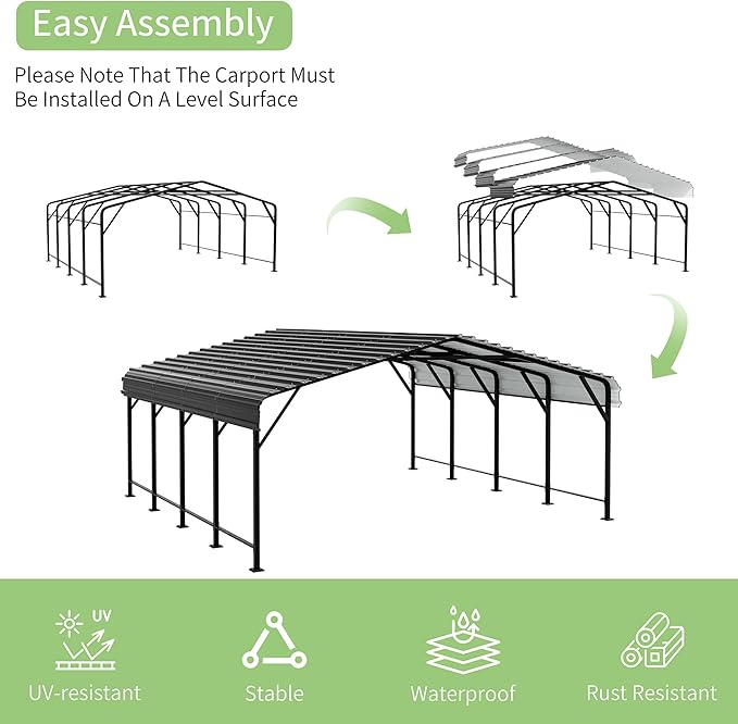 Shintenchi 20x20 FT Carport,Heavy Duty Carports Canopy with Steel Roof and Frame,Metal Carport with Enhanced Base Oversized Garage Outdoor Galvanized Shelter for Cars, Boats and Tractors