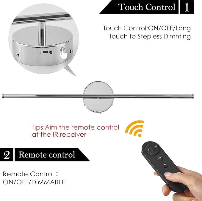 Battery Operated Wall Sconces with Remote Control, Dimmable Wall Sconces Set of Two, 350°Rotate, 3000K LED Chrome Wireless Wall Light for Living Room, Bedroom, Hallway, 28.3 Inch (2 Pack)