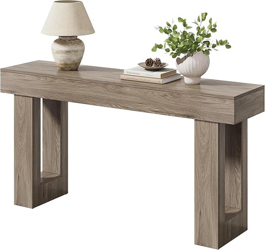 LITTLE TREE 63-Inch Long Console Tables for Entryway, Large Sofa Table Behind Couch, Grey Wooden Entry Foyer Hallway Table, Industrial Console Sofa Tables for Living Room