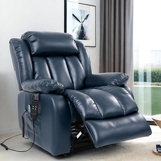 TEKAMON Power Lift Recliner Chair for Elderly with Heat & Massage, Dual Motor Breathable Leather Recliner, Lay Flat Sleeping Chairs with Infinite Position, RemoteControl & USB Ports(Deep Blue)
