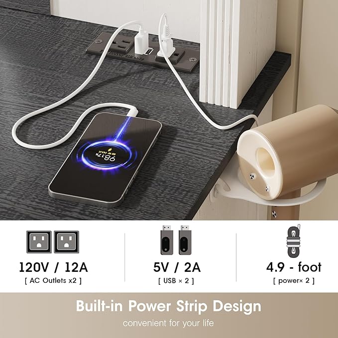 Maupvit Farmhouse Vanity Desk with Mirror and Lights, Makeup Vanity Table with Charging Station, 45" Bedroom Table with 4 Drawers and Cabinets, 3 Lighting Modes, White