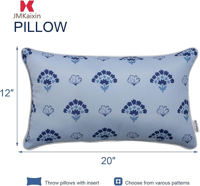 Pack of 2 Patio Lumbar Pillows, 12"x20" Fade Resistant Outdoor Waterproof Lumbar Pillow with Inners, Decorative Garden Lumbar Cushions for Home Patio Terrace Sofa Use