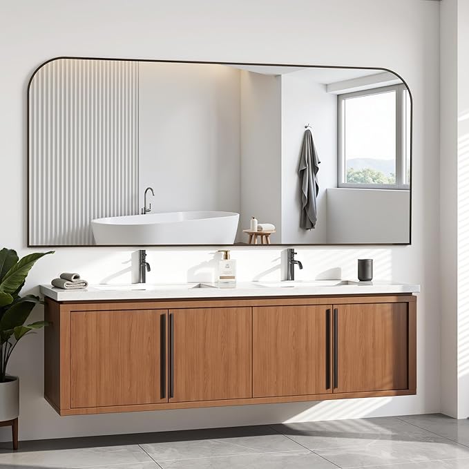 Bathroom Mirror, Wall Mirrors, Black Metal Framed Wall-Mounted Mirrors, Bathroom Vanity Mirror for Over Sink, Living Room, Bedroom, Entryway, 72x36 Inch, Black