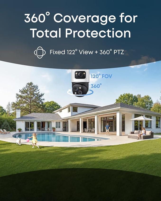 eufy PoE Bullet-PTZ Cam S4, NVR Add On Cam, 4K UHD Triple Lens, 122° FOV, 360° Pan and Tilt, 8× Hybrid Zoom, AI Tracking, Red and Blue Light, Color Night Vision, PoE Plug and Play, 24/7 Recording