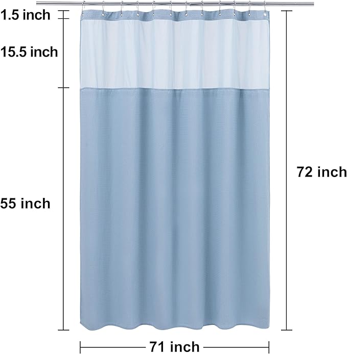 N&Y HOME Waffle Weave Shower Curtain with Snap-in Fabric Liner & Hooks Set - Hotel Style, Waterproof & Washable, Heavyweight Fabric & Mesh Top Window - 71x72, Blue
