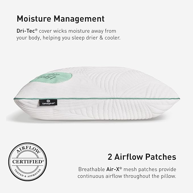 Bedgear Level Cuddle Performance Pillow - Firm Bed Pillow for Side Sleepers - Moisture Wicking Removable Cover - Size 0.0