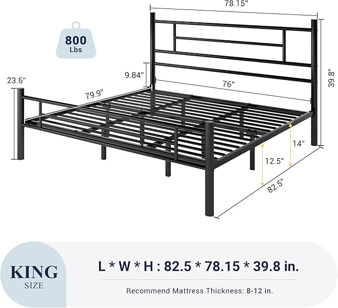 Allewie 14 Inch King Size Metal Platform Bed Frame with Headboard and Footboard, Underbed Storage, Strong Metal Slats Support, Mattress Foundation, No Box Spring Needed, Easy Assembly, Black