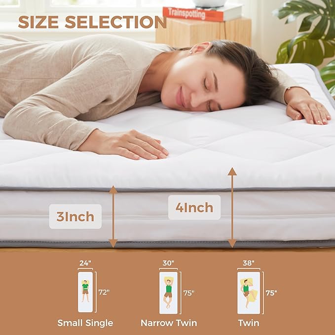 4Inch Twin Floor Mattress,3-Layer Structure Cot Mattress Topper,Gel Memory Foam,Removable Thickened Cover,Portable Roll Up Sleep Pad(75X38X4“)