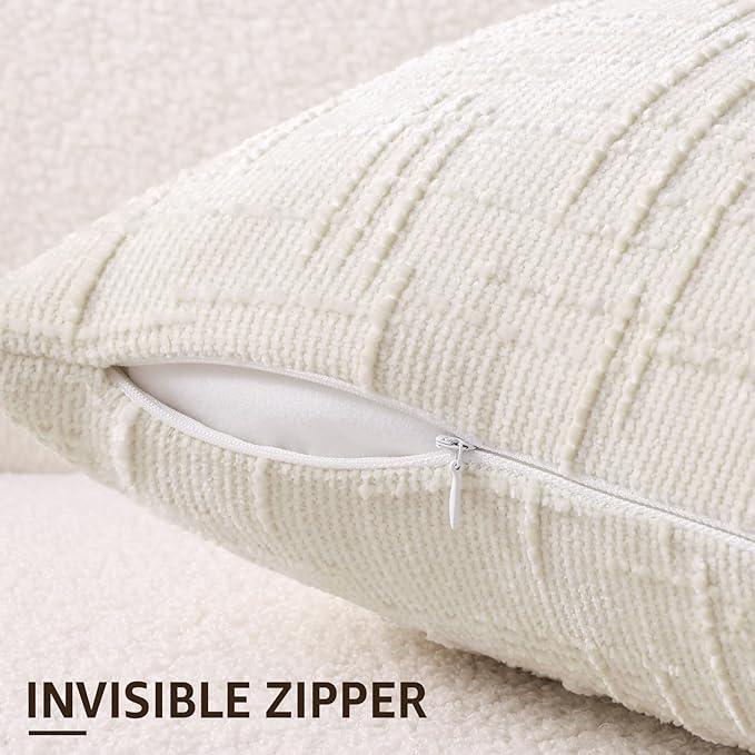 decorUhome Fall Cream White Chenille Throw Pillow Covers 16x16 Set of 2 Thick Textured Slubby Couch Pillow Covers Farmhouse Accent Modern Neutral Decorative Pillow Cases for Bed Sofa Living Room