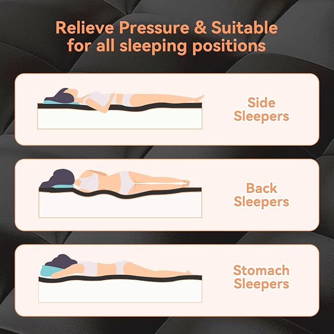 King Mattress Topper for Back Pain Relief, Extra Thick Pillow Top Plush Mattress Pad with Deep Pocket, Soft Pillowtop King Size Bed Toppers Filled Fluffy Down Alternative, Black