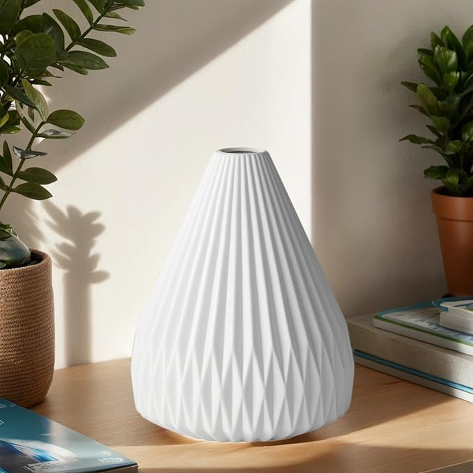 RONDURE 9.1" Modern Ceramic Table Lamp, Modern Bedside Lamps for Bedroom, Living Room and Nightstand, White Translucent Ceramic Shade, Warm Ambient Lighting, Home Decor