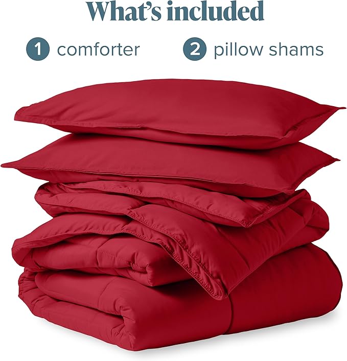 Bare Home Comforter Set - Oversized King Size - Ultra-Soft - Goose Down Alternative - Premium 1800 Series - All Season Warmth (Oversized King, Red)