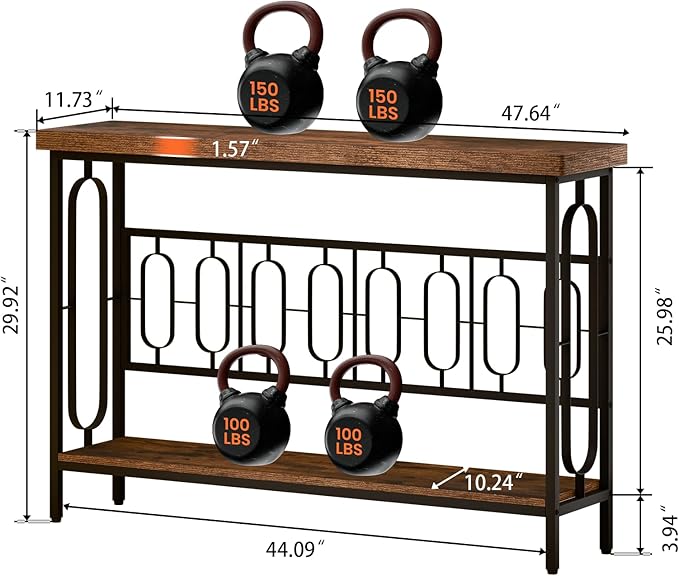 49 Inch Narrow Sofa Table, Industrial Long Sofa Table Behind Couch, Entry Console Table with Storage for Entryway, Living Room, Foyer (Casual)
