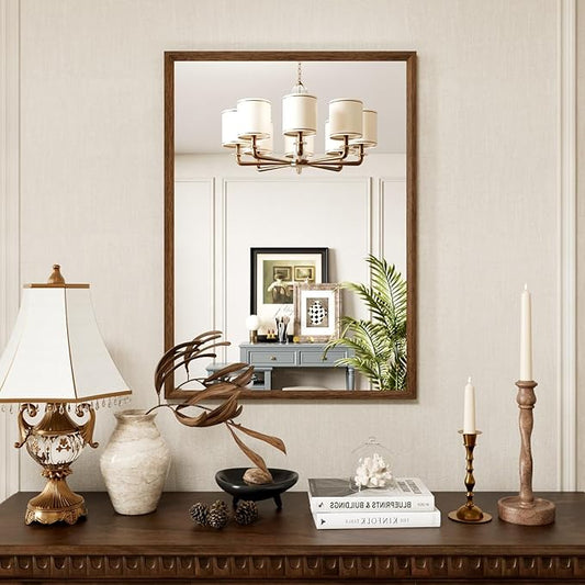 Bathroom Vanity Mirror 24x36 Inch, Walnut Rectangle Bathroom Mirror, Anti-Rust, 4MM Tempered Glass, Wall-Mounted Mirror, Hangs Horizontally or Vertically for Bathroom & Bedroom