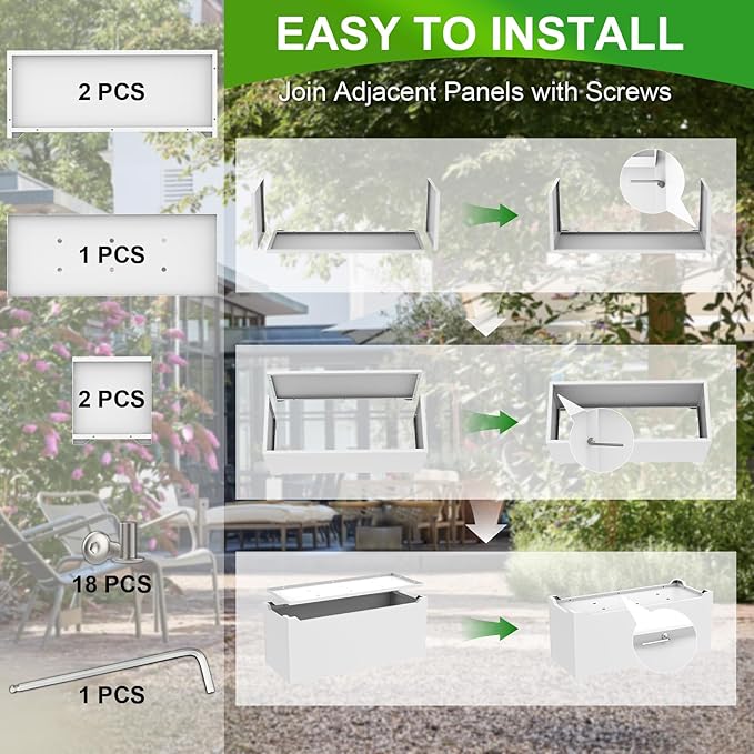 Metal Planter Box 36"L x 15"W x 15"H, Large Outdoor Rectangle Planters with 6 Drainage Holes & Raised Bottom, All-Weather Garden Planter Box for Patio, Lawn, Commercial & Residential, White