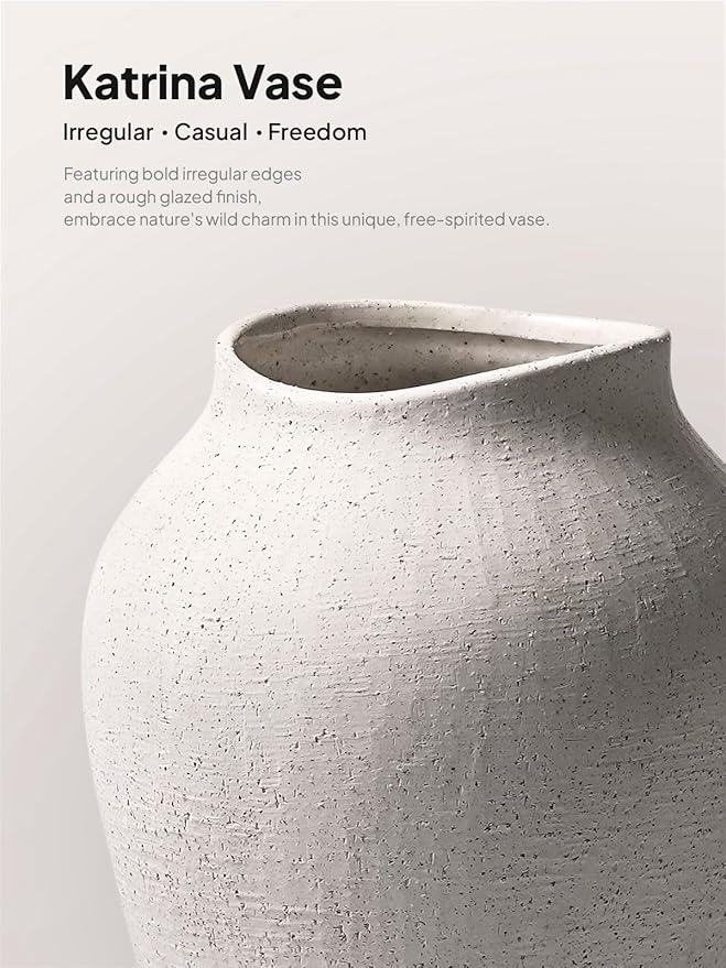 9.8 Inch + 13.6 Inch Ceramic Vase for Centerpieces, Farmhouse Rustic Minimalist Home Decor for Living Room, Enterway, Wedding (Sandstone White)