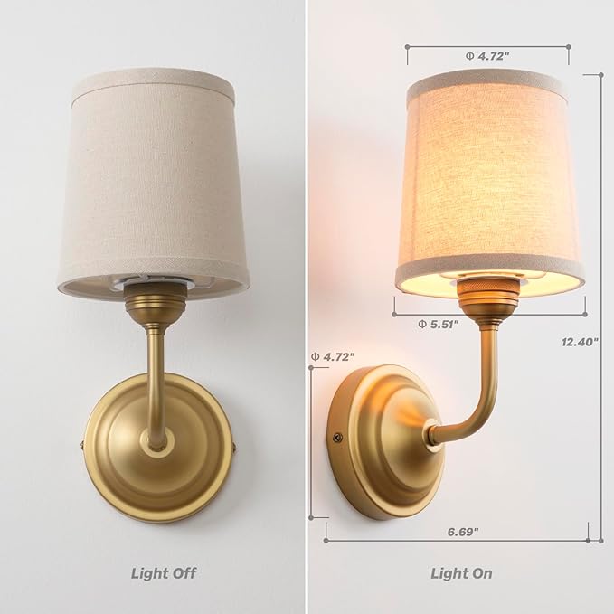 Vintage Fabric Wall Sconce with Funnel Linen Cloth Shade, E26 Hardwired Indoor 1-Light Wall Mounted Lamp Fixture for Living Room Bedroom Dining Room Hallway