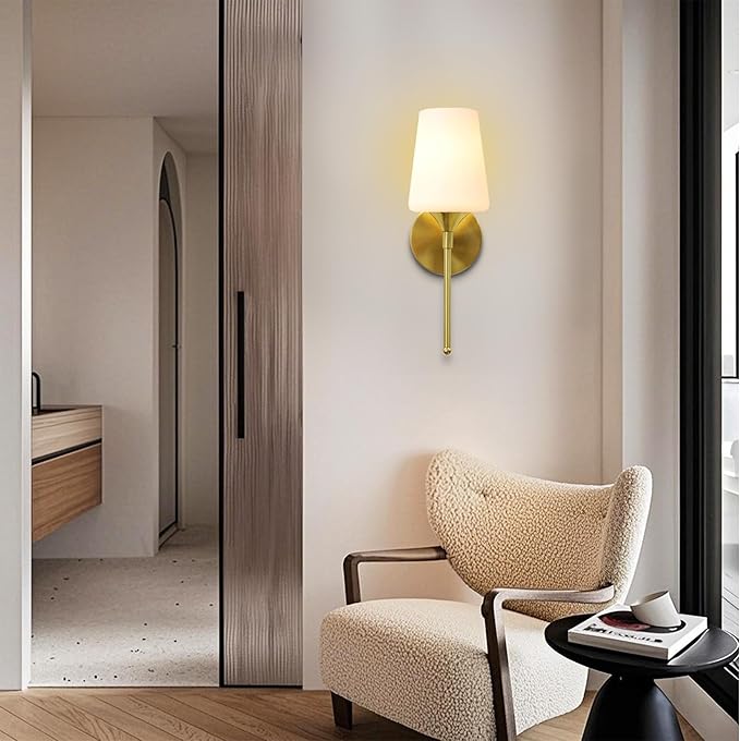 Wall Sconce Set of 2 Brushed Brass Glass Bathroom Vanity Light Fixtures Shade for Bedroom Living Room Hallway (1T 2Pack)