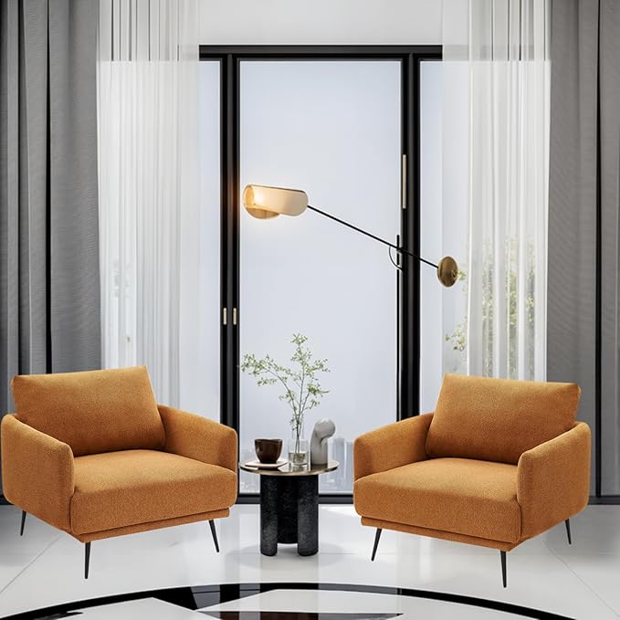 Oversized Accent Chair Set of 2 for Living Room Chairs Reading Arm Chair Comfy Modern Single Sofa Side Chairs with Metal Legs & Soft Cushion for Bedroom, Balcony,Waiting Room (Polyester, Caramel)