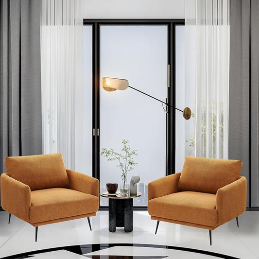 Oversized Accent Chair Set of 2 for Living Room Chairs Reading Arm Chair Comfy Modern Single Sofa Side Chairs with Metal Legs & Soft Cushion for Bedroom, Balcony,Waiting Room (Polyester, Caramel)