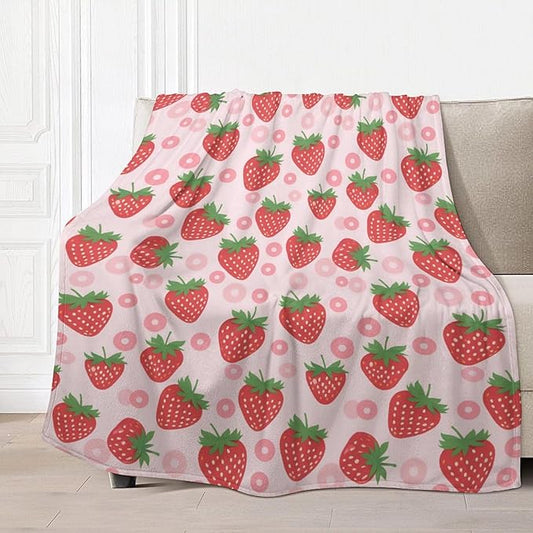 Strawberry Pink Flower Dog Wearable Fleece Pet Throw Blanket for Couch Car Bed Crate, Soft Cozy Baby Girl Boy Blanket 30x40 in