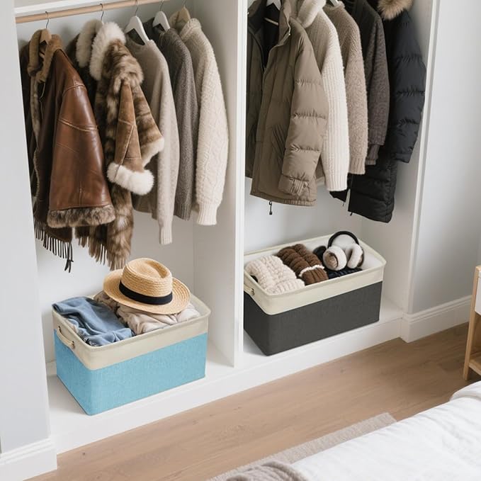 BALEINE 4 Pack Fabric Storage Bins for Shelves, Linen Storage Baskets for Organizing, Decorative Closet Bins for Clothes, Home (Pink, 15''x11''x9.5'')