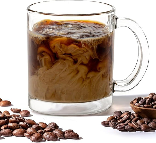 Vikko 10.75 Ounce Clear Glass Coffee Mugs - Set of 12, Microwave and Dishwasher Safe