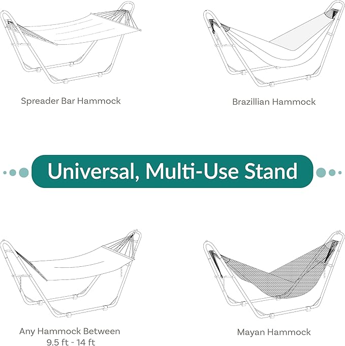 Sunnydaze Universal Double Hammock Stand Only - 550-Pound Capacity - Heavy-Duty Hammock Stand for Outside - Fits 9 to 14 Foot Hammocks - Green