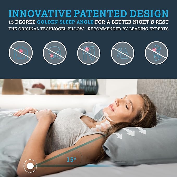 Technogel Medium Sized Essential Gel Pillow - Cooling Memory Foam, Orthopedic Support for Neck & Shoulder Pain Relief, Washable Cover