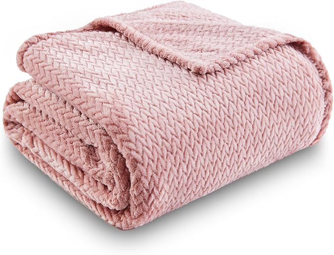 NEWCOSPLAY Super Soft Throw Blanket Dusty Pink Premium Silky Flannel Fleece Leaves Pattern Lightweight Bed Blanket All Season Use (Dusty Pink, Throw(50"x60"))