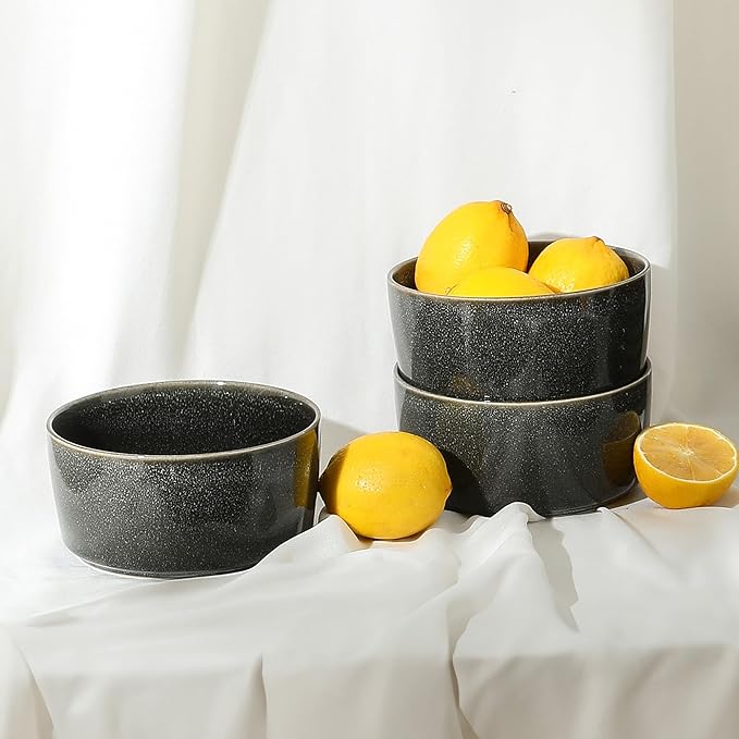 Stone Lain Eden 4-Piece Bowl Set Stoneware, Charcoal Grey