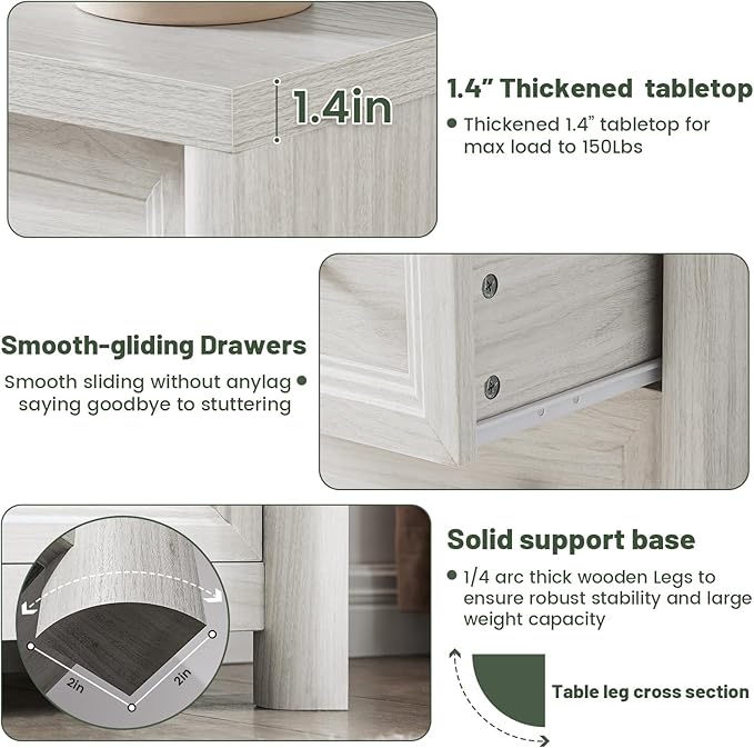 41" Tall White Dresser, Farmhouse 8 Drawers Dressers for Bedroom, Vertical Chest of Drawers for Bedroom Nursery with Metal Handle, Modern Rustic Wood Dresser for Closet, Living Room