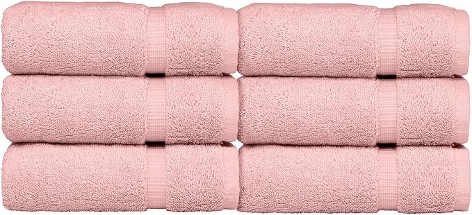 Luxury Hotel & Spa Quality, Quick Dry 100% Turkish Cotton 700 GSM, Eco Friendly Towel, for Bathroom, Gymand Kitchen Dobby Border Soft Hand Towel Set 16 X 30, Pink, Hand Towels - Set of 6