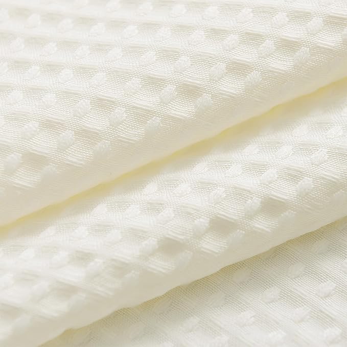 Waffle Weave Fabric Shower Curtain Heavyweight 230 GSM, Hotel Luxury, Water Repellent, Washable, Cream Diamond Pattern Pique for Decorative Bathroom Curtains