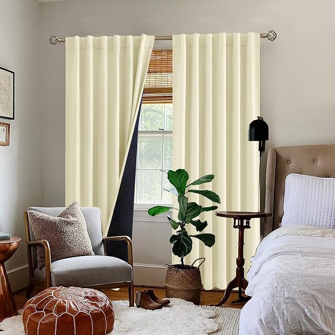 BGment Cream Thermal Insulated 100% Blackout Curtains 95 Inches Long with Liner, Rod Pocket and Back Tab Room Darkening Double Layer Noise Cancelling Curtains for Bedroom (52 x 95 Inch, 2 Panels)