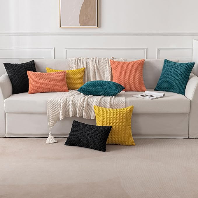 MIULEE Throw Pillow Covers Soft Corduroy Decorative Set of 2 Boho Summer Striped Pillow Covers Pillowcases Farmhouse Home Decor for Couch Bed Sofa Living Room 16x16 Inch Mustard Yellow