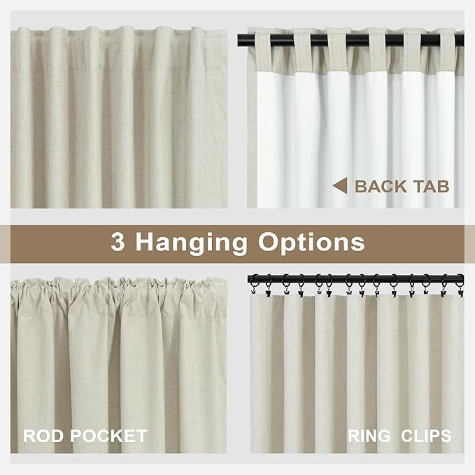 Neutral Burlap Curtains for Living Room 68 Inch Long Beige Closet Curtains for Open Closet Doors Sliding Panels Total Blackout Linen Curtain for Bedroom Aesthetic Light Blocking Viral Drapes