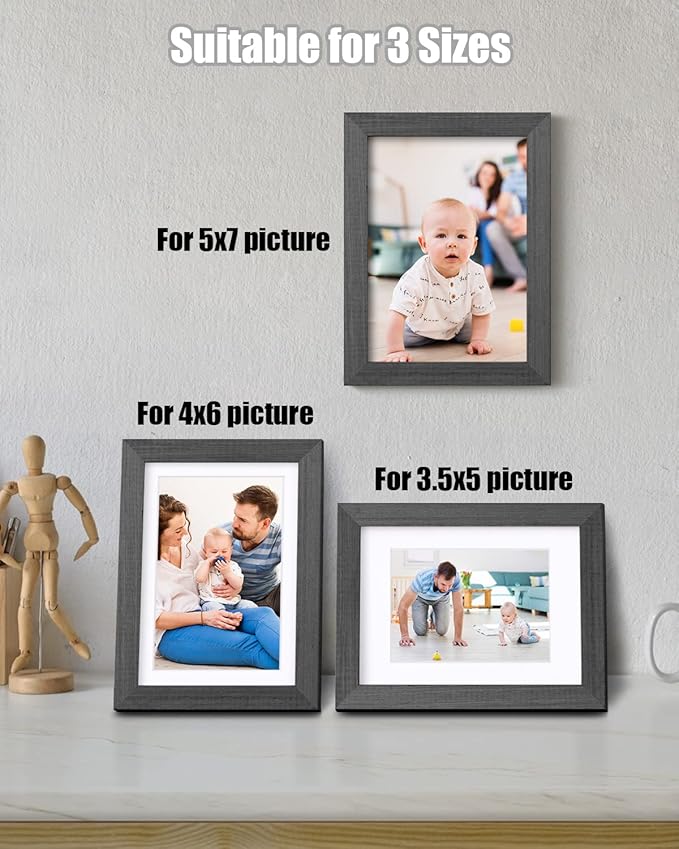 Egofine 5x7 Picture Frame Made of Solid Wood with Plexiglass, Display Pictures 3.5x5/4x6 with Mat or 5x7 Without Mat for Tabletop and Wall Mounting, Rustic Black