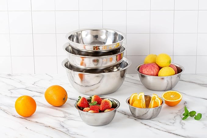COOK WITH COLOR Stainless Steel Mixing Bowls Set - Nesting Bowls, 6 Pieces, Silver