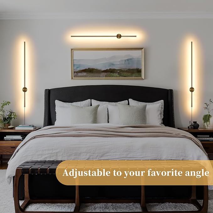 Dimmable Plug in Wall Sconce Set of 2, Gold 31.5" LED Wall Light with Remote, Adjustable Color Temperature Brightness Wall lamp with Timer for Living Room,Bedroom and Accent Lighting