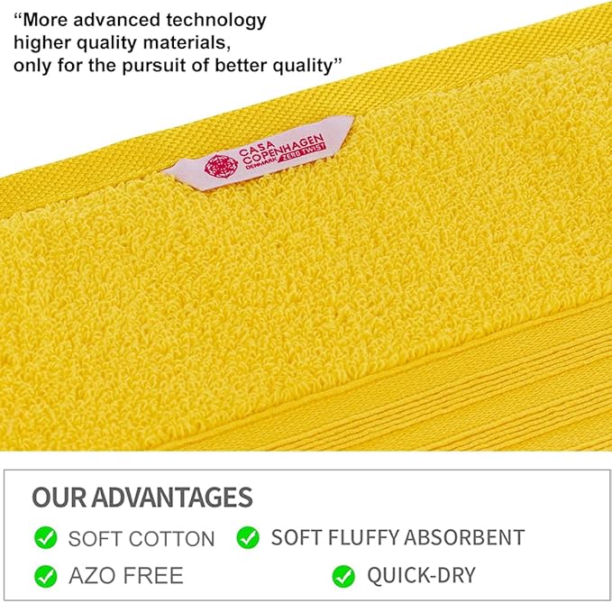 CASA COPENHAGEN Zero Twist, 6 Pieces Set 100% Cotton 0" Twist Towel Set- Butter Yellow, 600 GSM, 2 Bath, 2 Hand, 2 Washcloths Made from Egyptian Cotton, Ultra Soft Luxury Towels for Bathroom.