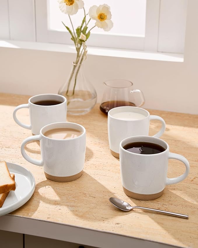 famiware Coffee Mugs for 6, 13 oz Mug Set, Dringking Cup with Handle for Coffee, Tea, Cocoa, Milk, Milkyway serise, White