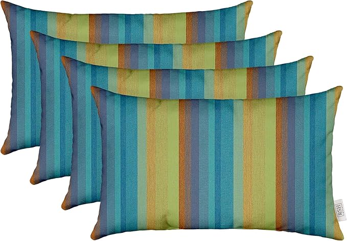 RSH DECOR: Sunbrella Lumbar Throw Pillows Set of 4 | 20" x 12" | Water and Fade-Resistant Performance Fabric | Outdoor Pillow Covers with Down-Alternative Inserts | Astoria Lagoon