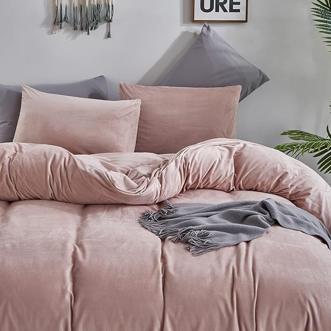 Cottonight Pink Velvet Comforter Set Queen Dusty Pink Flannel Bedding Comforter Set Queen Plain Blush Pink Winter Blanket Quilts Modern Sherpa Micromink 3 Piece Bedding Set