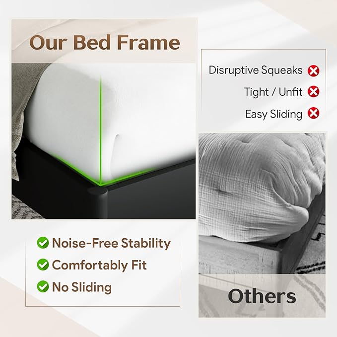 Lenia 14-Inch King Size Platform Bed Frame with Headboard – Heavy Duty Acacia Wood, Mid-Century Modern Style, 12 Strong Slats, No Box Spring Needed, Noise-Free, Easy Assembly, Teak Brown Finish