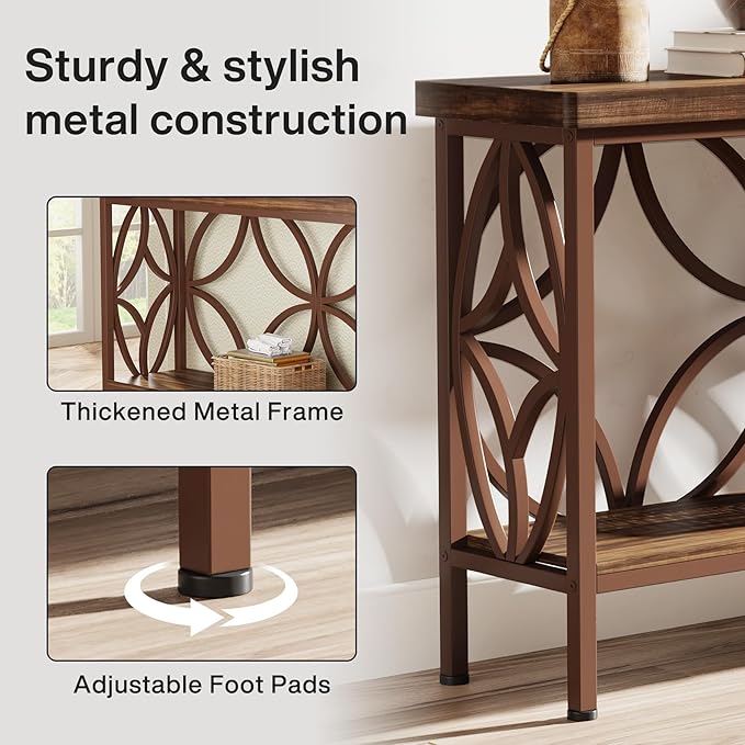 Tribesigns 70.9-Inch Narrow Sofa Table, Industrial Long Sofa Table Behind Couch, Entry Console Table with Storage for Entryway, Living Room, Foyer, Unique Design, Brown Matte