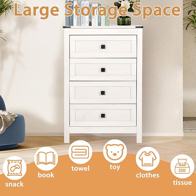 Farmhouse 4 Drawer Dresser for Bedroom, 24" Wide Wood Dresser with Metal Handle for Bed Room, Hallway, Light Beige Rustic Oak